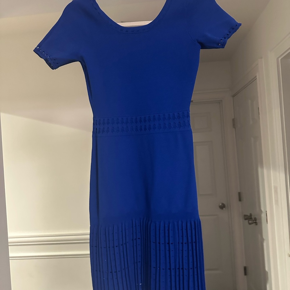 Sandro Blue Pleated Sheath Midi Dress
